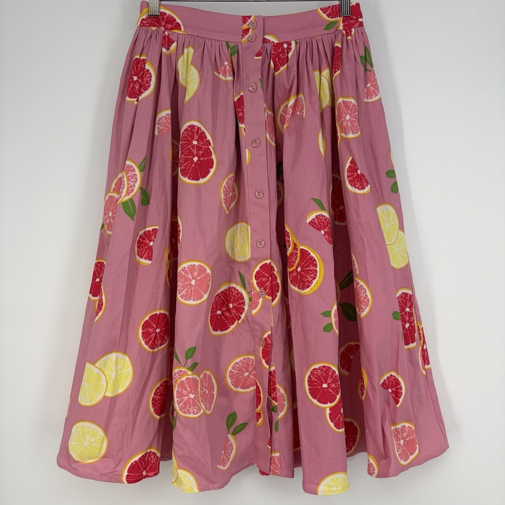 Collectif Grapefruit Swing Midi Skirt XS 4 Retro Mariana Pink Mod Preppy Summer